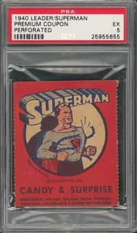 1940 R146 Leader Novelty "Adventures of Superman" Premium Coupon Card/Blue  – PSA EX 5